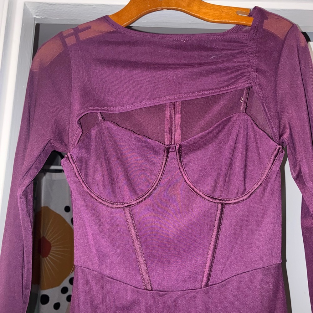 Forever 21 Purple Mesh Long-Sleeve Dress